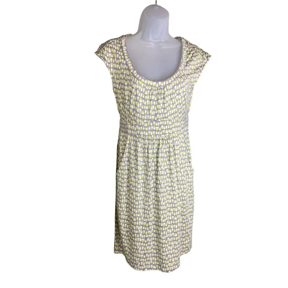 Boden Dress US Size 4P Gray & Lime Green Print Cap Sleeve Jersey Pockets EUC - Picture 7 of 14